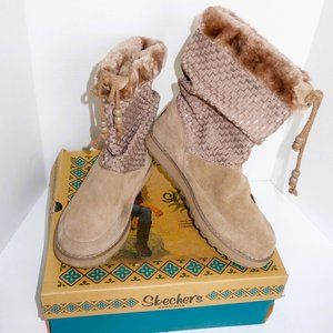 Skechers Genuine Suede Leather Taupe Keepsakes "Lazy bones" Boots Size 8.5